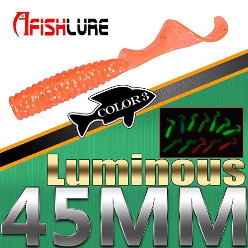 12Pcs/Lot Fishing Noctilucous Worm 45Mm 1.2G Luminous Twisted Tail Plastic-Worms &amp; Grubs-Bargain Bait Box-COLOR3-Bargain Bait Box