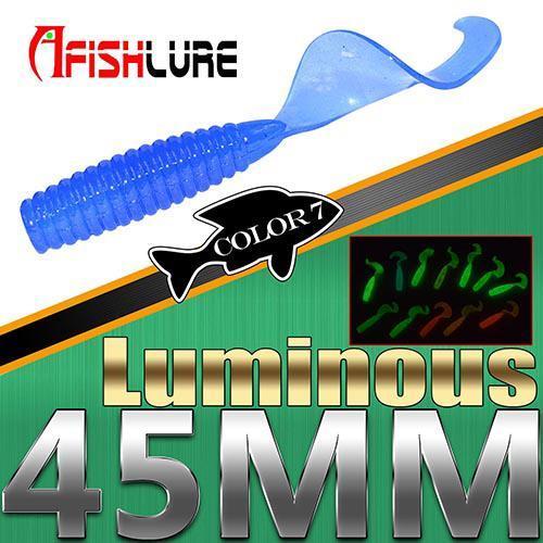 12Pcs/Lot Fishing Noctilucous Worm 45Mm 1.2G Luminous Twisted Tail Plastic-Worms &amp; Grubs-Bargain Bait Box-COLOR7-Bargain Bait Box