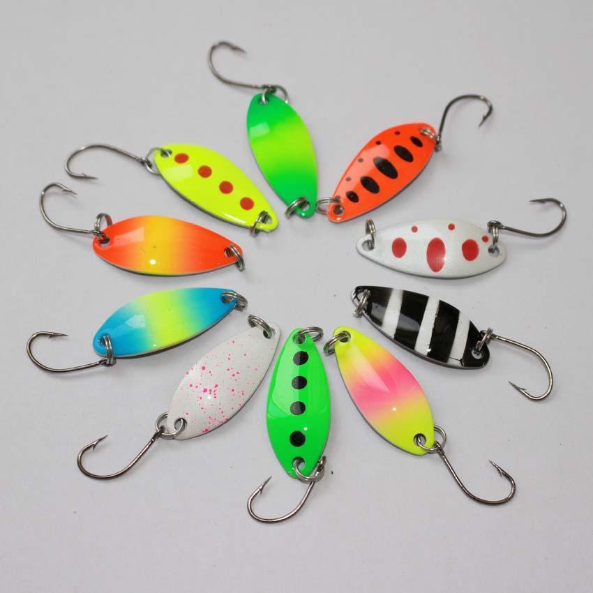 3.2Cm 2.5G Colorful Trout Lure Fishing Spoon Bait 10Pcs/Lot Single Hoo –  Bargain Bait Box