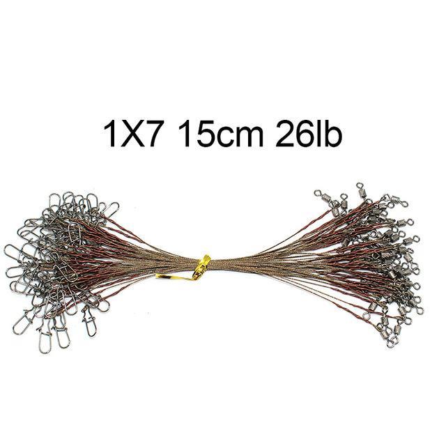 50Pcs Brown Uncoated Stainless Steel Fishing Line Wire Leaders 15Cm 20Cm 25Cm-shaddock fishing Official Store-1X7 15cm 26lb-Bargain Bait Box