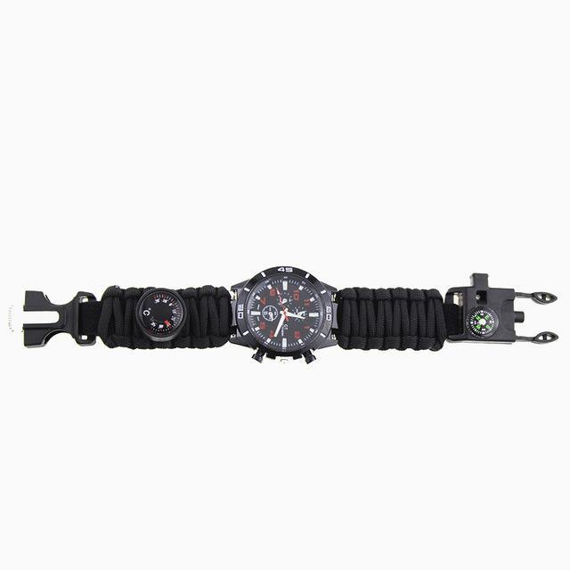 6-In-1 Tactical Multi Outdoor Edc Survival Watch Adjustable Bracelet Compass-Younger - malls Store-Black-Bargain Bait Box