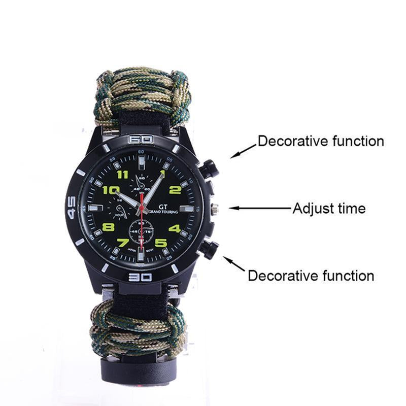 6-In-1 Tactical Multi Outdoor Edc Survival Watch Adjustable Bracelet Compass-Younger - malls Store-Green Camouflage-Bargain Bait Box