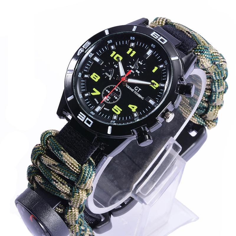 6-In-1 Tactical Multi Outdoor Edc Survival Watch Adjustable Bracelet Compass-Younger - malls Store-Green Camouflage-Bargain Bait Box