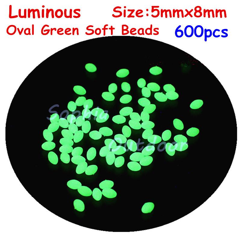 600Pcs 5*8Mm Oval Premium Luminous Soft Fishing Beads Egg Shape Glow Green  W/