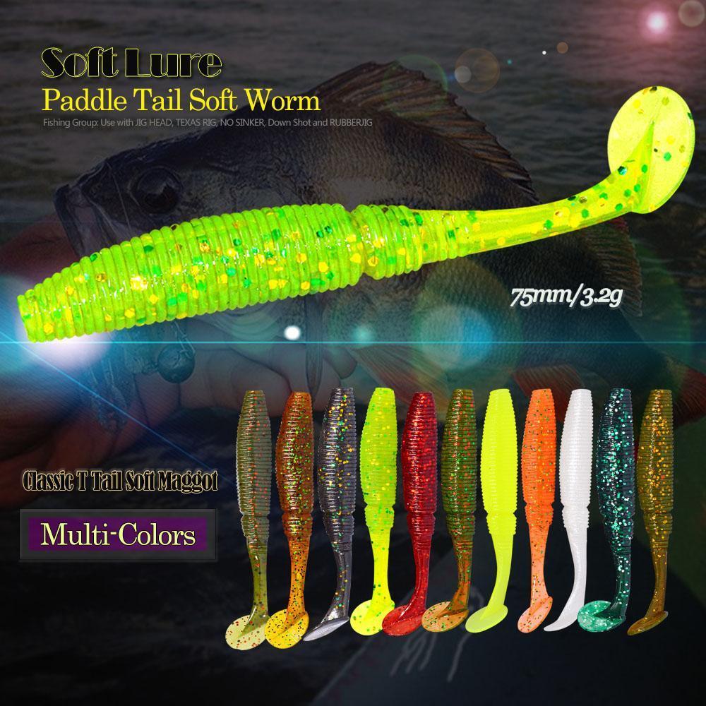6Pcs/Lot T Tail Soft Worm 3.2G 75Mm Paddle Tail Lure Wobbler Fishing Soft  Lure