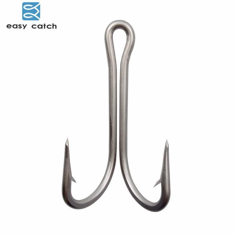 Easy Catch 10Pcs 7982 Stainless Steel Double Fishing Hooks Big