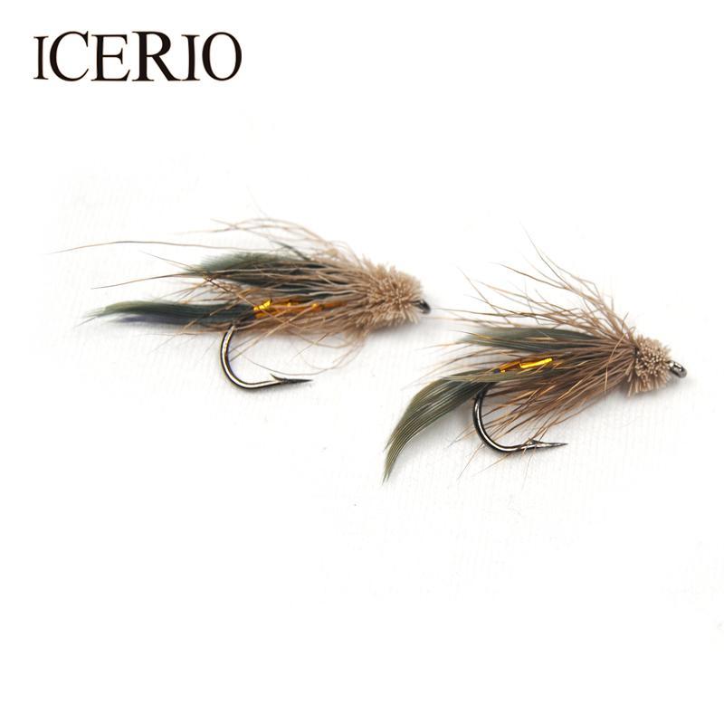 Icerio 6Pcs Brown Deer Hair Gold Body Muddler Minnow Trout Fly