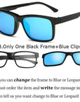 Ivsta Include Frame Polarized Clip On Sunglasses Men Tr90 Custom Prescription-Polarized Sunglasses-Bargain Bait Box-Black and Blue-Bargain Bait Box