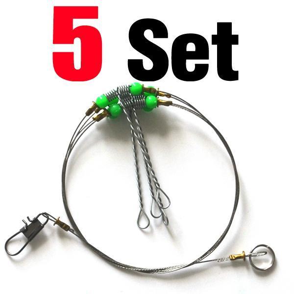 Mnft 5Set String Fishing Hooks 4 Steel Wire Swivels Connection