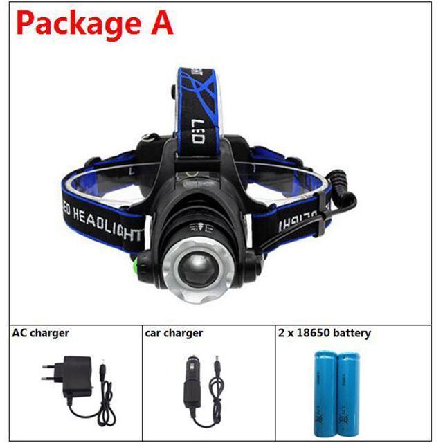 Rechargeable Cree Xml T6 2000Lumens Zoom Head Lamp Torch Led Headlamp + 18650-Flashlights & Headlamps-Bargain Bait Box-package A-China-Bargain Bait Box