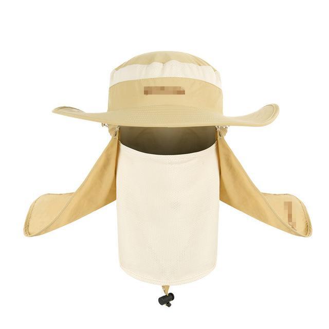 Wide Brim Waterproof and Windproof UV Protection Bucket Flap Hat with Rope, Khaki