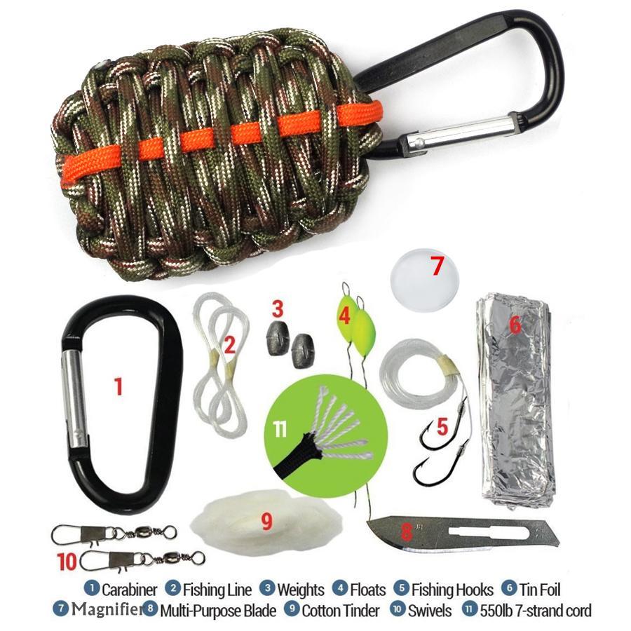 Edc Gear Survival Cord 550 Paracord Fishing Tools Magnifier Carabiner Grenade-EDC.1991 Official Store-black-Bargain Bait Box