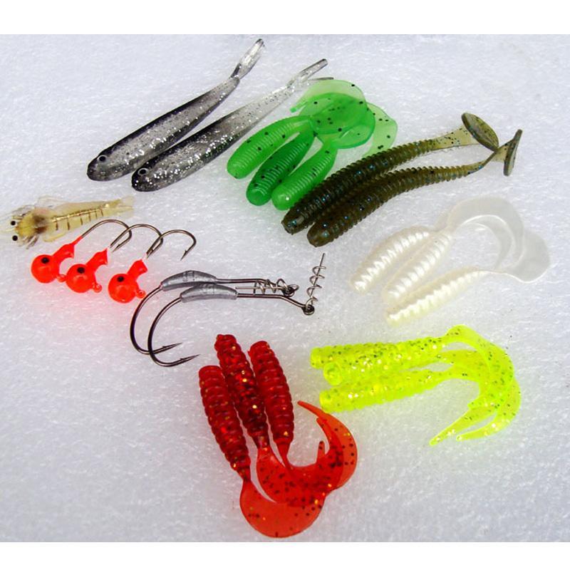 Fishing Soft Kit 22 Pieces Baits Snakehead Fish Shrimp Crank Hook Jig Head T