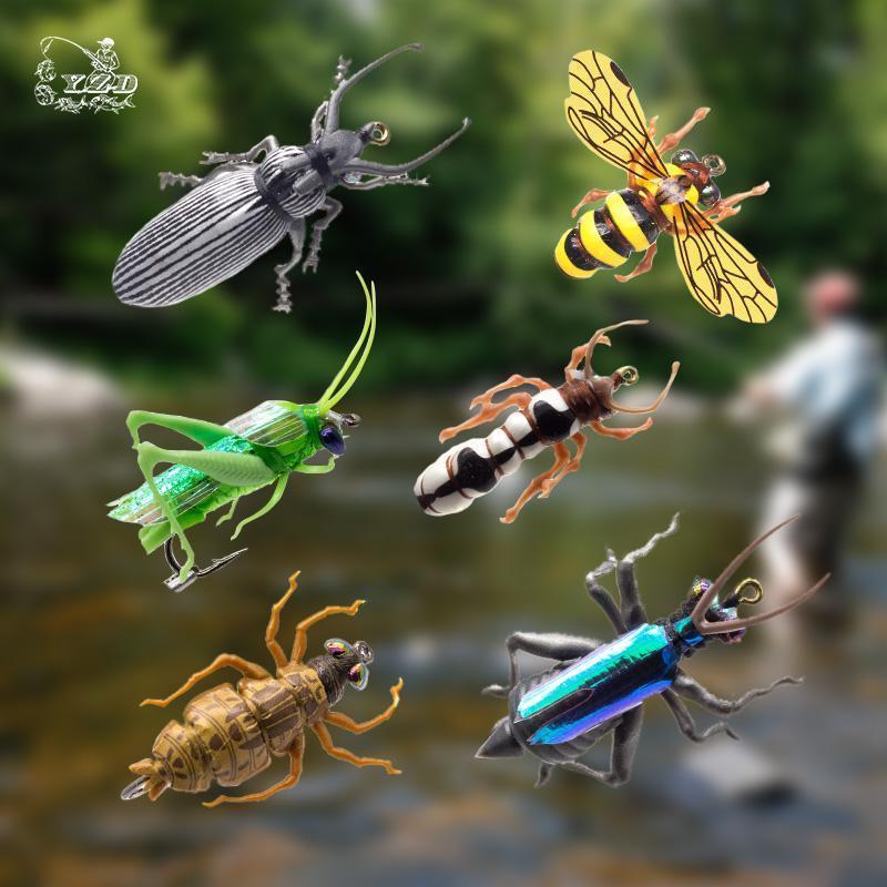 Fly Fishing Flies Set 6Pcs Bumble Bee Grasshopper Chub Beetle Dry Flie –  Bargain Bait Box