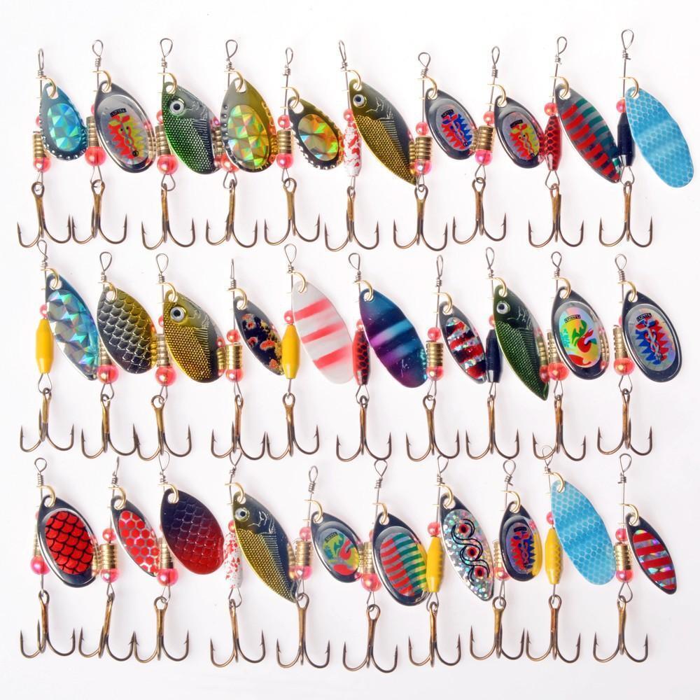 Hot 30Pcs/Lot Spinners Fishing Lure Mixed Color/Size/Weight Metal Spoo –  Bargain Bait Box