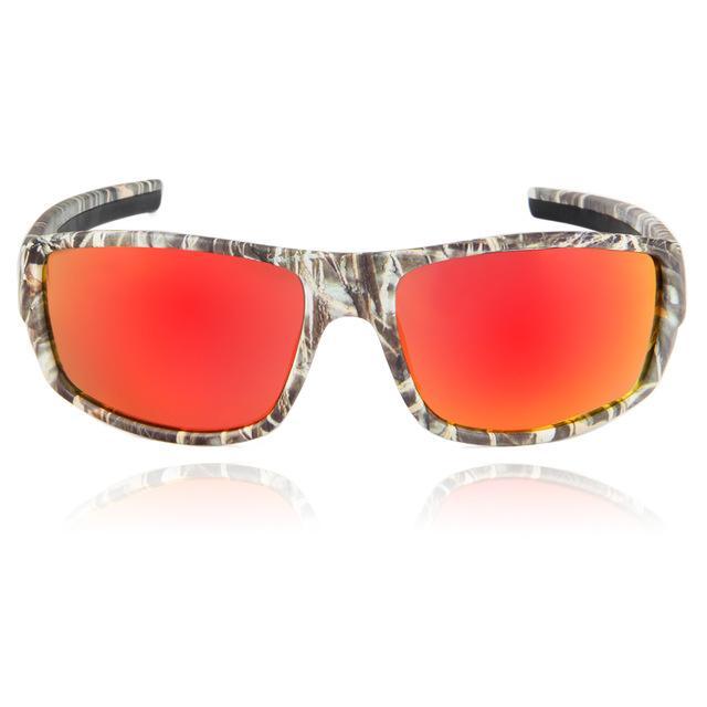 Queshark Men Camouflage Frame Polarized Sunglasses Sports Camo Fishing Eyewear-KingShark Pro Outdoor Sporte Store-Camo Red-Bargain Bait Box