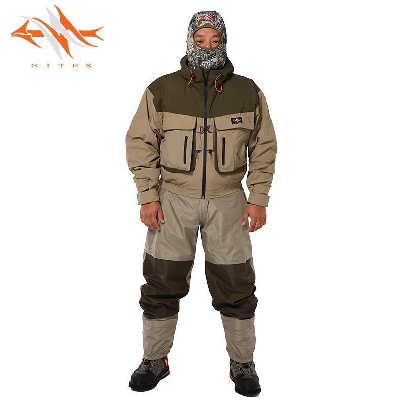 SITEX Men's Fly Fishing Jacket Waterproof Fishing Wader Jacket Clothes M / Army Green