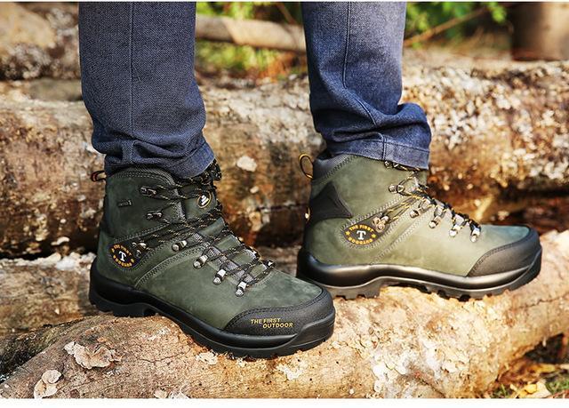 Tfo Hiking Shoes Man Women Mountain 100% Genuine Leather Boots Climbing-TFO Official Store-men green-5-Bargain Bait Box