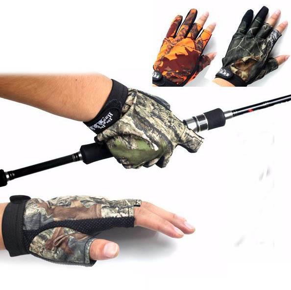 1 Pair Anti-Slip 3 Finger Cut Fishing Gloves Protector Camo Hunting Gloves For E-Gloves-Bargain Bait Box-Orange-One Size-Bargain Bait Box