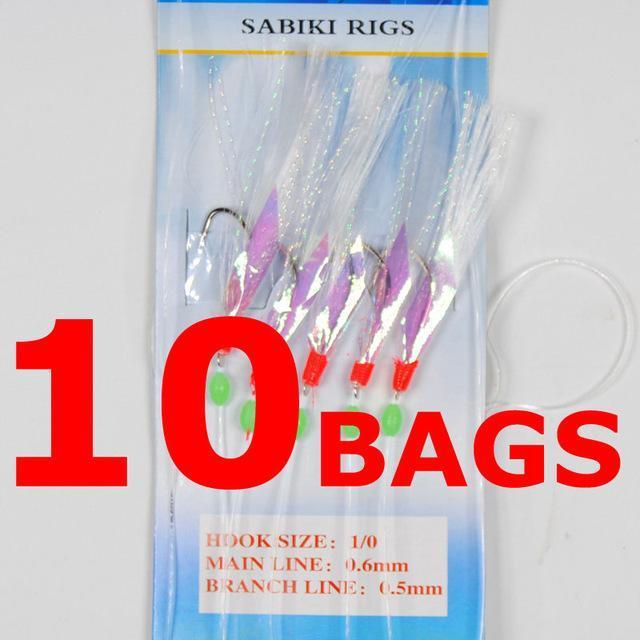 [10 Bags] Sabiki Feather / Tinsel Tube / Flash Rig Size 1/0 Assortied Bait-Sabiki Rigs-Bargain Bait Box-10 BAGS 1-Bargain Bait Box