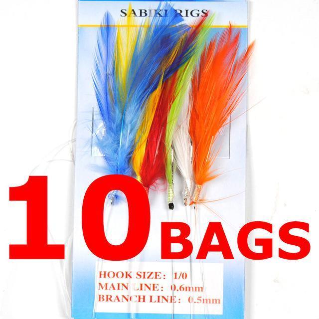 [10 Bags] Sabiki Feather / Tinsel Tube / Flash Rig Size 1/0 Assortied Bait-Sabiki Rigs-Bargain Bait Box-10 BAGS 2-Bargain Bait Box