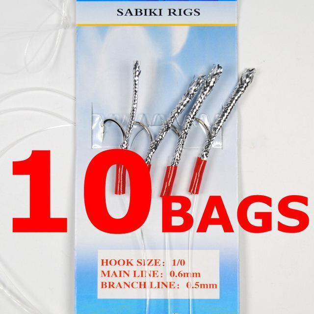 [10 Bags] Sabiki Feather / Tinsel Tube / Flash Rig Size 1/0 Assortied Bait-Sabiki Rigs-Bargain Bait Box-10 BAGS-Bargain Bait Box