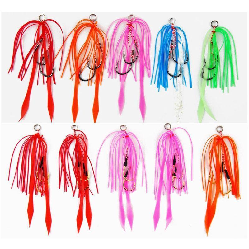 10 Pieces Assist Hooks Fishing Hooks High Carbon Steel Rubber Jig Hook Tied-shaddock fishing Official Store-Bargain Bait Box