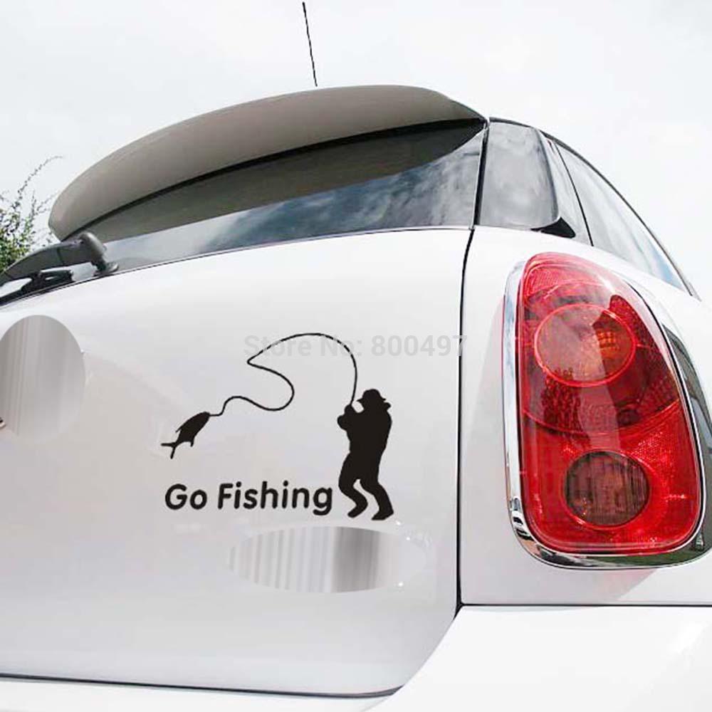 10 X Funny Car Sticker Go Fishing Auto Decal Car Sticker For Tesla-Fishing Decals-Bargain Bait Box-Go Fishing Black-Bargain Bait Box