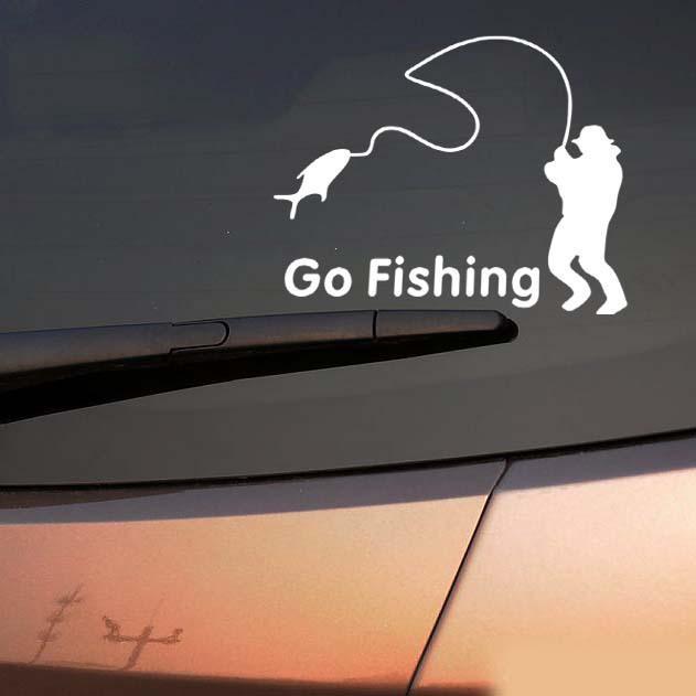10 X Funny Car Sticker Go Fishing Auto Decal Car Sticker For Tesla-Fishing Decals-Bargain Bait Box-Go Fishing White-Bargain Bait Box