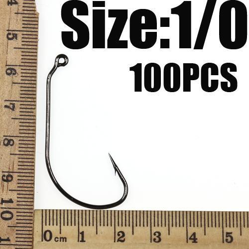 [100 Pcs] Worm Jig Hook Soft Plastic Fishing Hooks Wholesale Size 1 1/0 2/0-Wifreo store-SIZE 1L0 100PCS-Bargain Bait Box