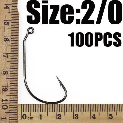 [100 Pcs] Worm Jig Hook Soft Plastic Fishing Hooks Wholesale Size 1 1/0 2/0-Wifreo store-SIZE 2L0 100PCS-Bargain Bait Box
