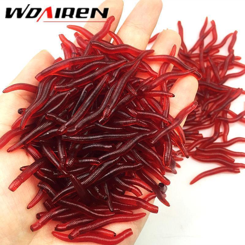 100 Pcs/Lot 3.5Cm Red Earthworm Maggot Soft Plastic Fishing Lure Artficial-PROLEURRE FISHING Store-Bargain Bait Box