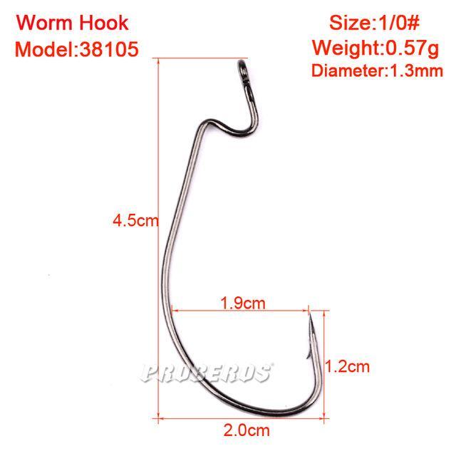 100Pcs/Lot Fishing Hook 38105 Fishhook 1/0#-2/0-3/0-4/0-5/0 Worm Hook Black-Wide Gap Hooks-Bargain Bait Box-Worm Hook 1-Bargain Bait Box