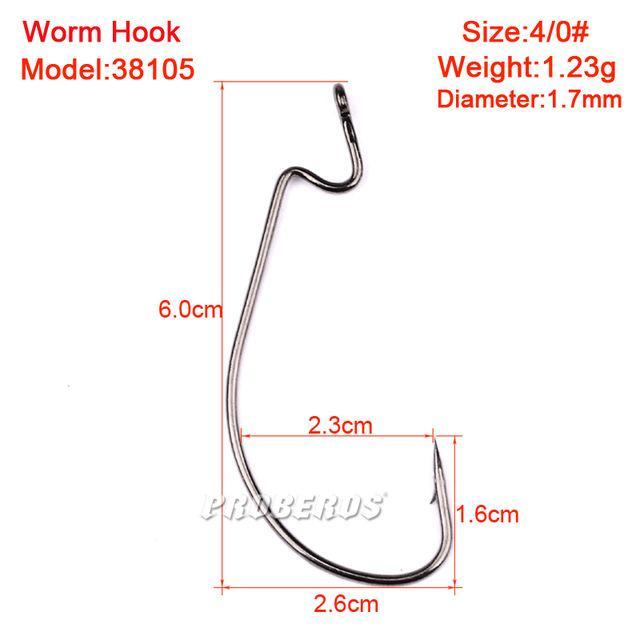100Pcs/Lot Fishing Hook 38105 Fishhook 1/0#-2/0-3/0-4/0-5/0 Worm Hook Black-Wide Gap Hooks-Bargain Bait Box-Worm Hook 4-Bargain Bait Box