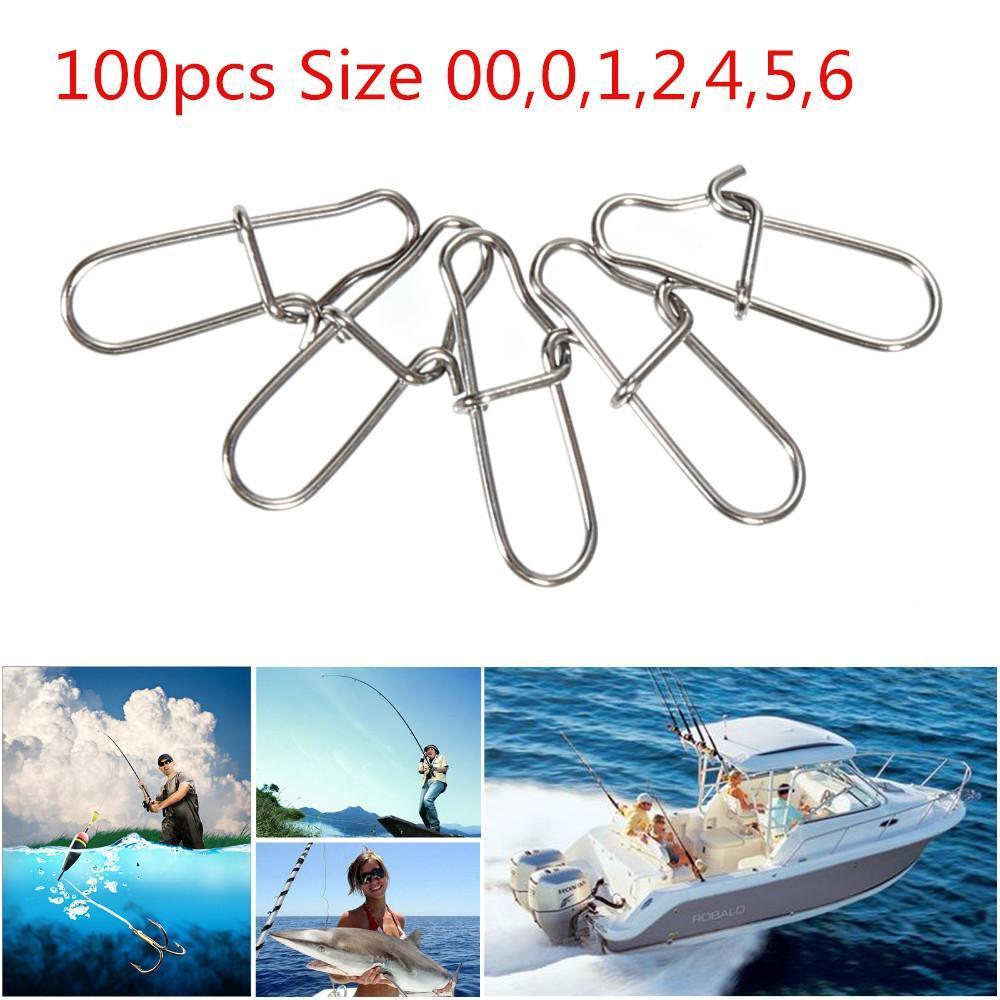 100Pcs/Lot Stainless Steel Pin Shap Hook Lock Solid Rings Safety Snap Swivel-Fishing Snaps & Swivels-Bargain Bait Box-Size 2-Bargain Bait Box