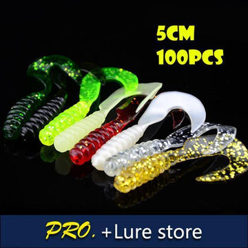 100Pcs 5Cm Soft Assorted Color Artificial Worm Grub Fishing Lures Soft Worm Grub-Professional Lure store-white-Bargain Bait Box