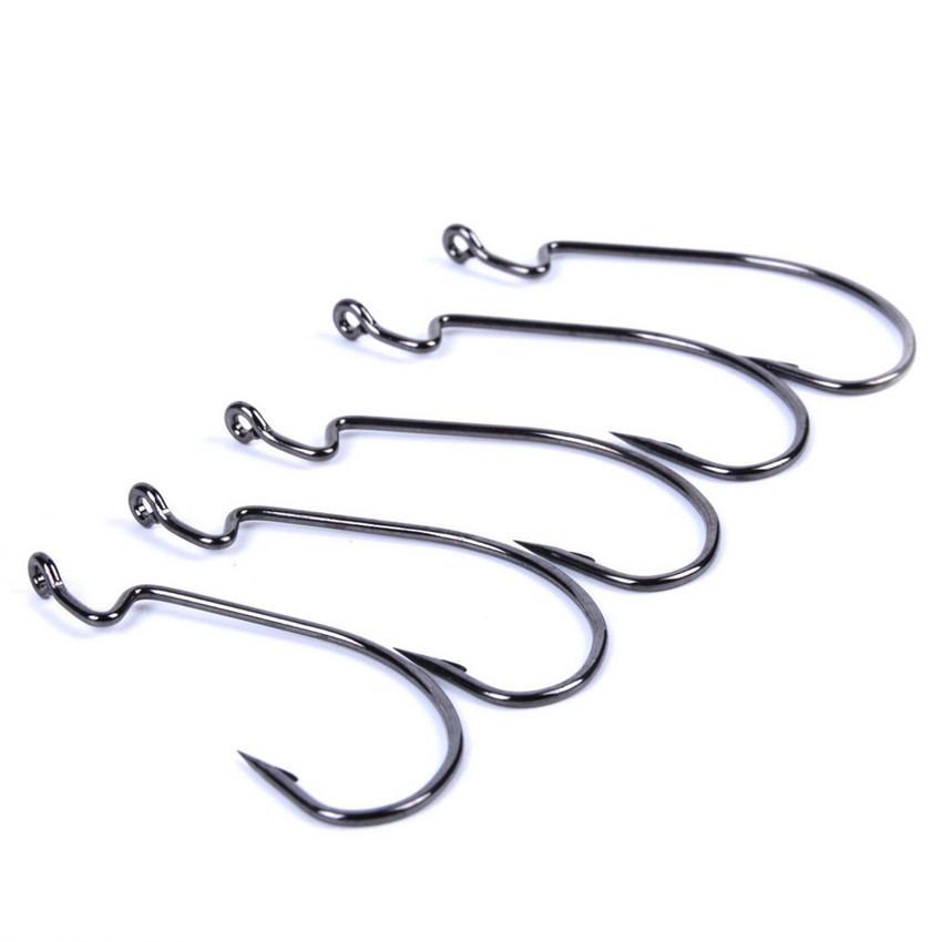 100Pcs Black Nickel Crank Fishing Hooks Size 1/0#-5/0# High Carbon Steel Worm-AOrace Official Store-Size 1 0-Bargain Bait Box