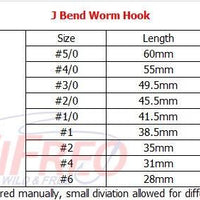 100Pcs Narrow Red J Bend Worm Hook For Carolina Rigs Bass Fishing Hooks Sharp-Worm Hooks-Bargain Bait Box-Bargain Bait Box