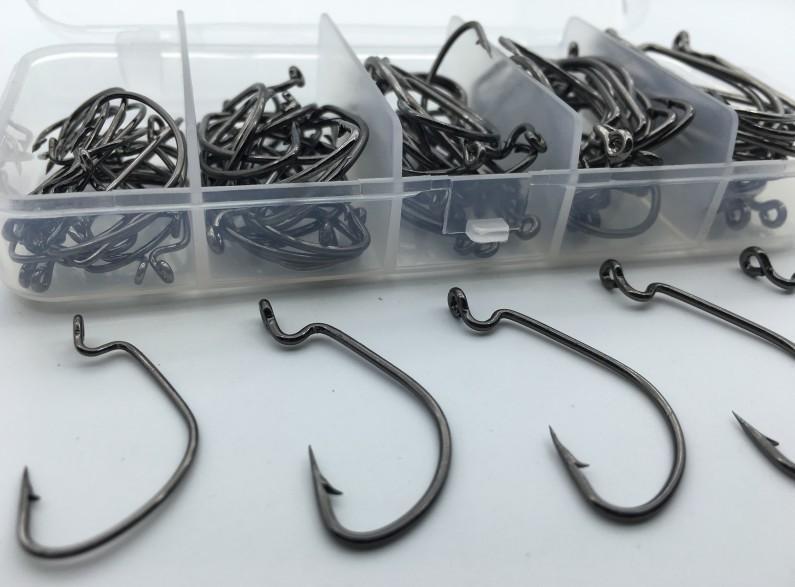 100Pcs/Box High Carbon Steel Fishing Hooks Crank Lead Sharp Worm Hooks 2