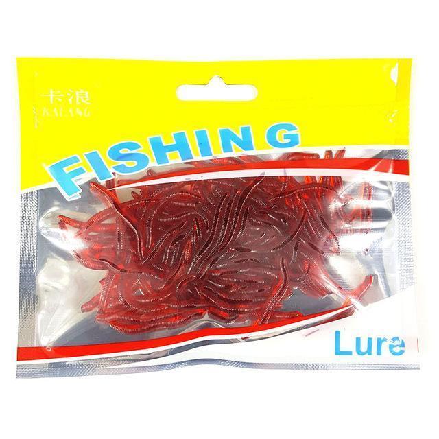 100Pcs/Lot Red Earthworm Silicone Bait Worms Artificial Fishing Lure Tackle