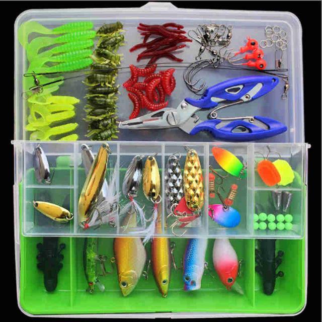 101Pcs Almighty Fishing Kit Hard Soft Baits Pencil Popper Pliers Minnow Hooks-Mixed Combos &amp; Kits-Bargain Bait Box-green-Bargain Bait Box