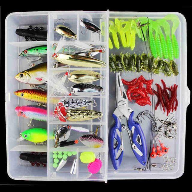 101Pcs Almighty Fishing Kit Hard Soft Baits Pencil Popper Pliers Minnow Hooks-Mixed Combos &amp; Kits-Bargain Bait Box-white-Bargain Bait Box