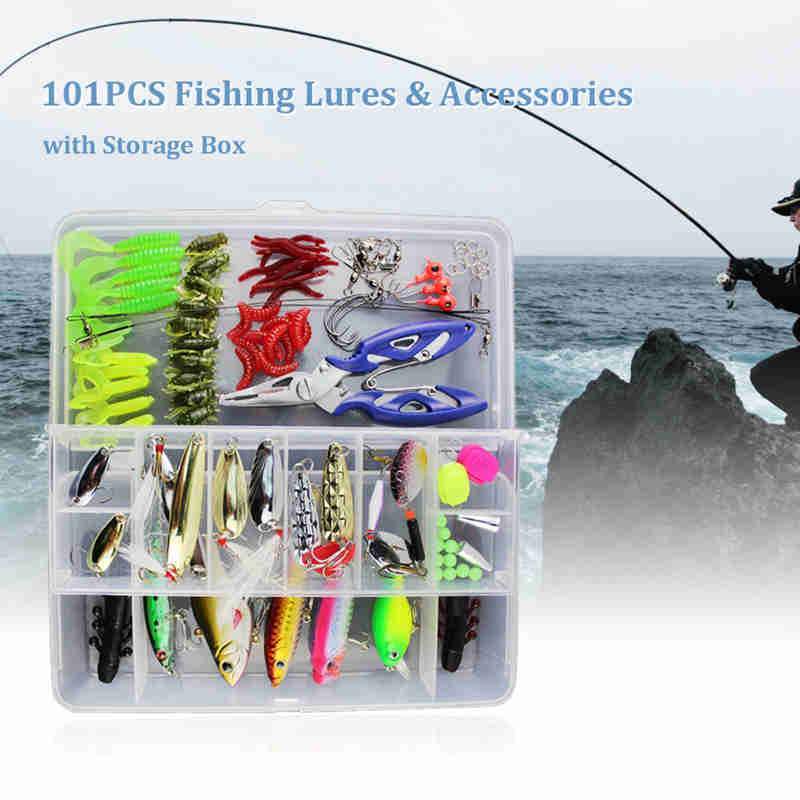 101Pcs Almighty Fishing Kit Hard Soft Baits Pencil Popper Pliers Minnow Hooks-Mixed Combos &amp; Kits-Bargain Bait Box-white-Bargain Bait Box