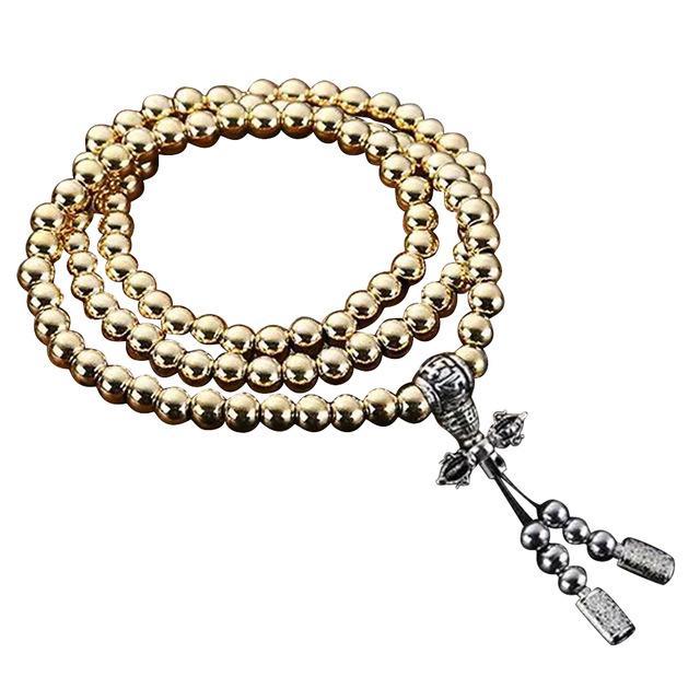 108 Buddha Beads Necklace Chain Outdoor Full Steel Self Defense Hand Bracelet-HMJ Outdoor Store-Gold B-Bargain Bait Box