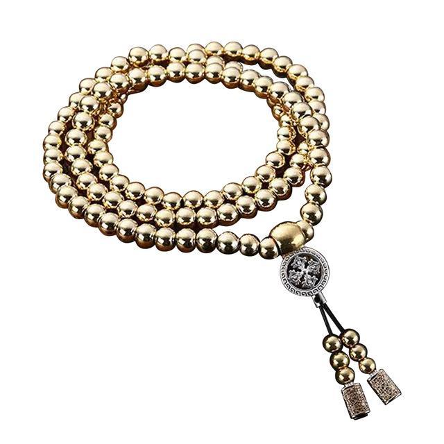 108 Buddha Beads Necklace Chain Outdoor Full Steel Self Defense Hand Bracelet-HMJ Outdoor Store-Gold C-Bargain Bait Box