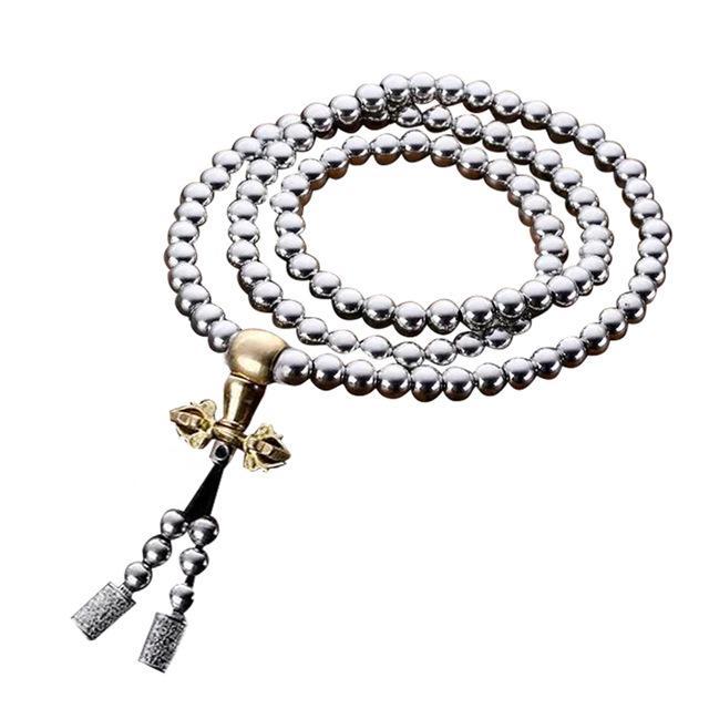 108 Buddha Beads Necklace Chain Outdoor Full Steel Self Defense Hand Bracelet-HMJ Outdoor Store-Silver A-Bargain Bait Box