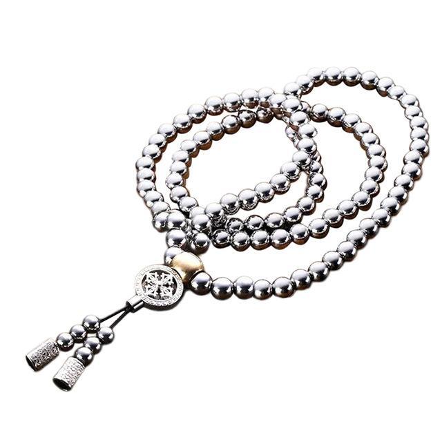 108 Buddha Beads Necklace Chain Outdoor Full Steel Self Defense Hand Bracelet-HMJ Outdoor Store-Silver C-Bargain Bait Box