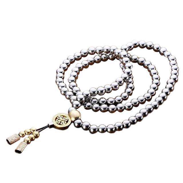 108 Buddha Beads Necklace Chain Outdoor Full Steel Self Defense Hand Bracelet-HMJ Outdoor Store-Silver D-Bargain Bait Box