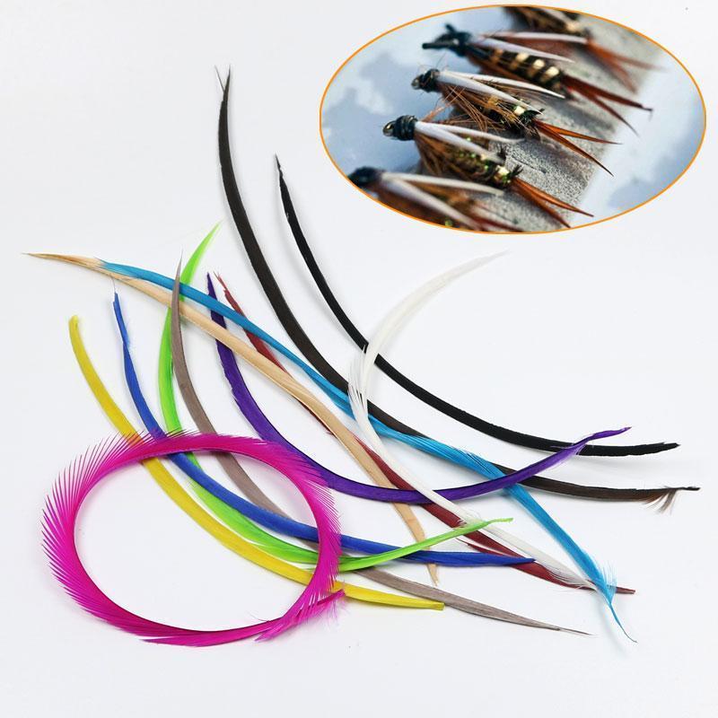 10Pcs Multiple Color Stripped Goose Biots Feather Are Stonefly Tails,-Fly Tying Materials-Bargain Bait Box-10PCS Green-Bargain Bait Box