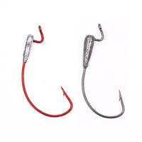 10Pcs Shank Weighted Crank Worm Fish Hook Red Silver Color Bass Fishing Hook-Weighted Hooks-Bargain Bait Box-10pcs Red-Bargain Bait Box
